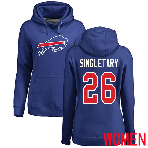 NFL Women Buffalo Bills #26 Devin Singletary Royal Blue Name and Number Logo Pullover Hoodie Sweatshirt